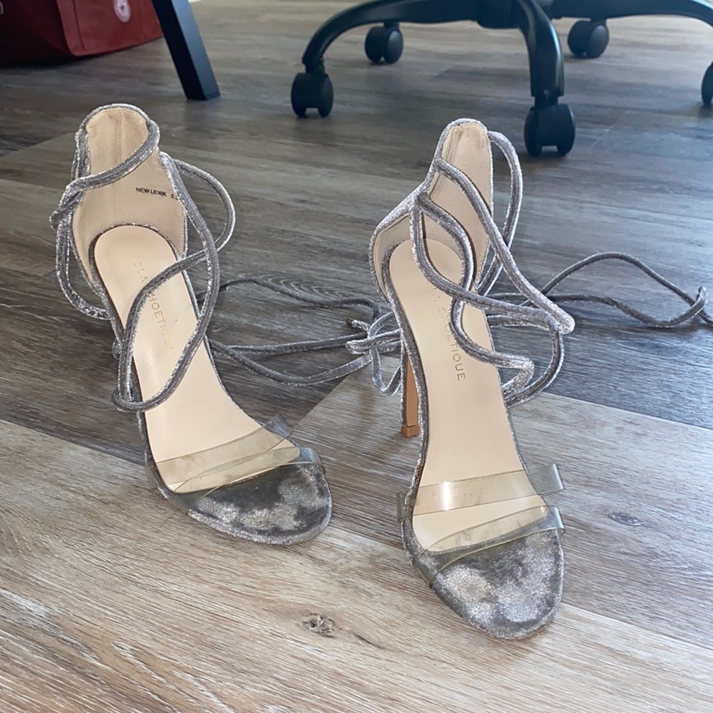 Grey Velvet Lace-up Heels
